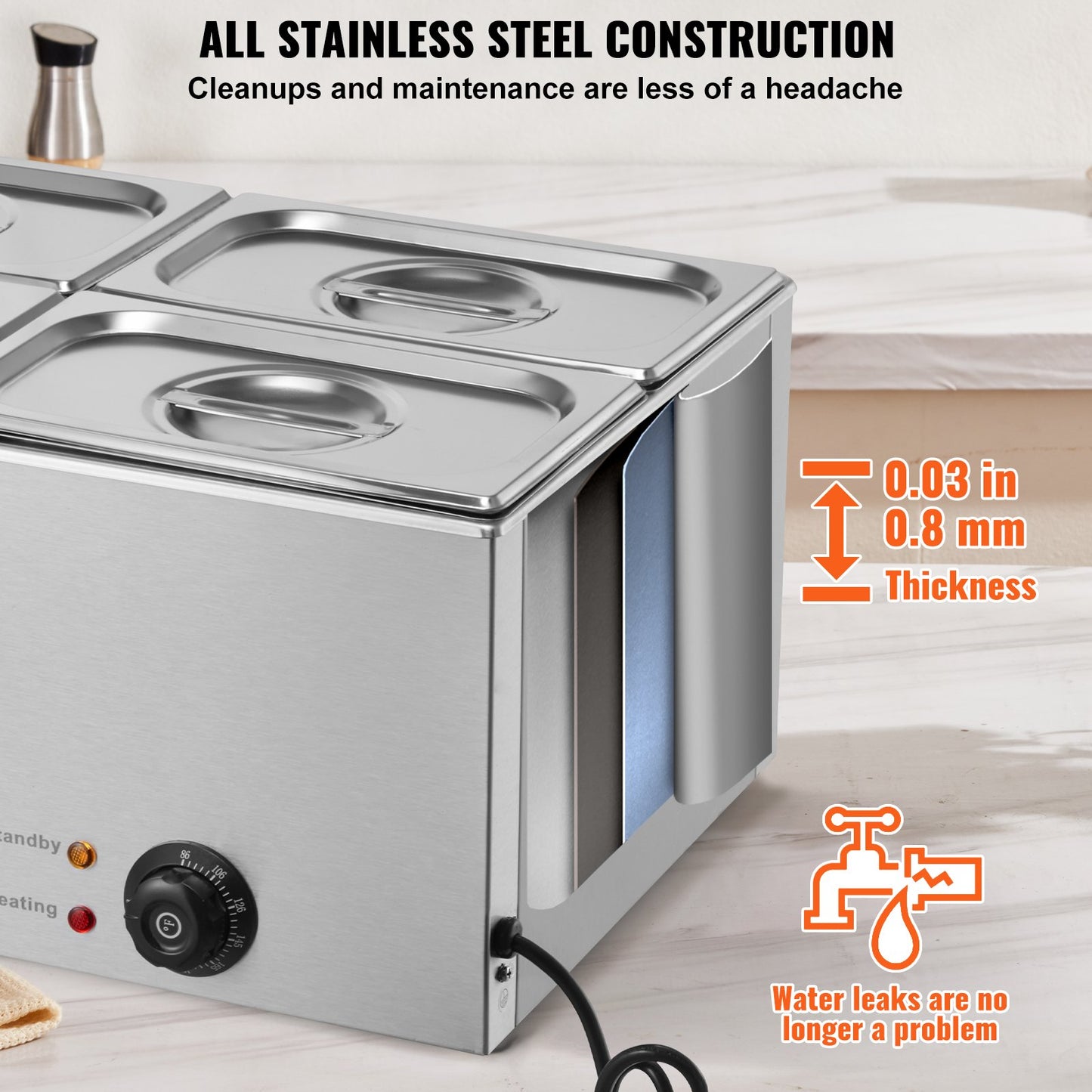 Commercial Food Warmer 4-Pan Countertop Buffet Bain Marie 15.9QT - Stainless Steel, Adjustable Temperature, Silver