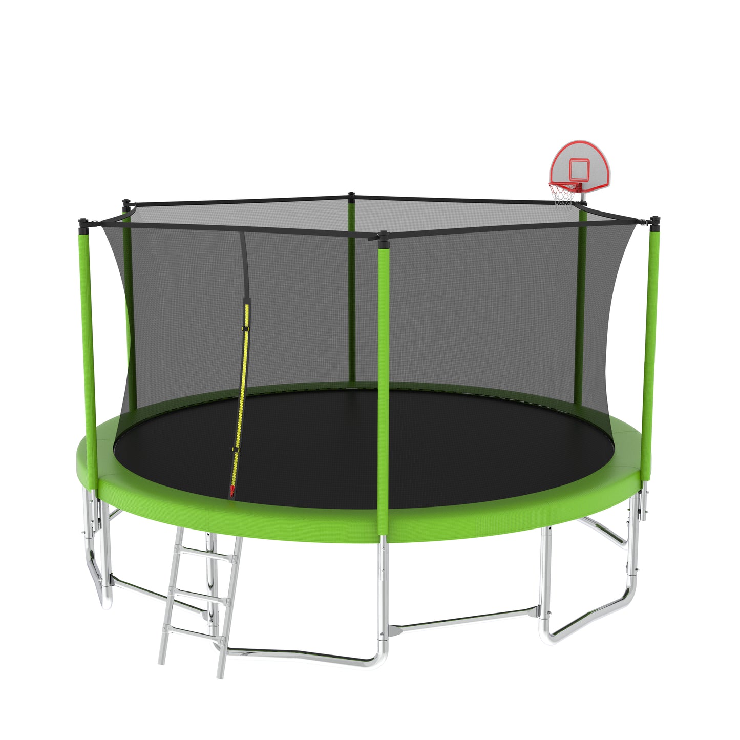 16FT Outdoor Trampoline with Enclosure, Balance Bar & Basketball Hoop - Green