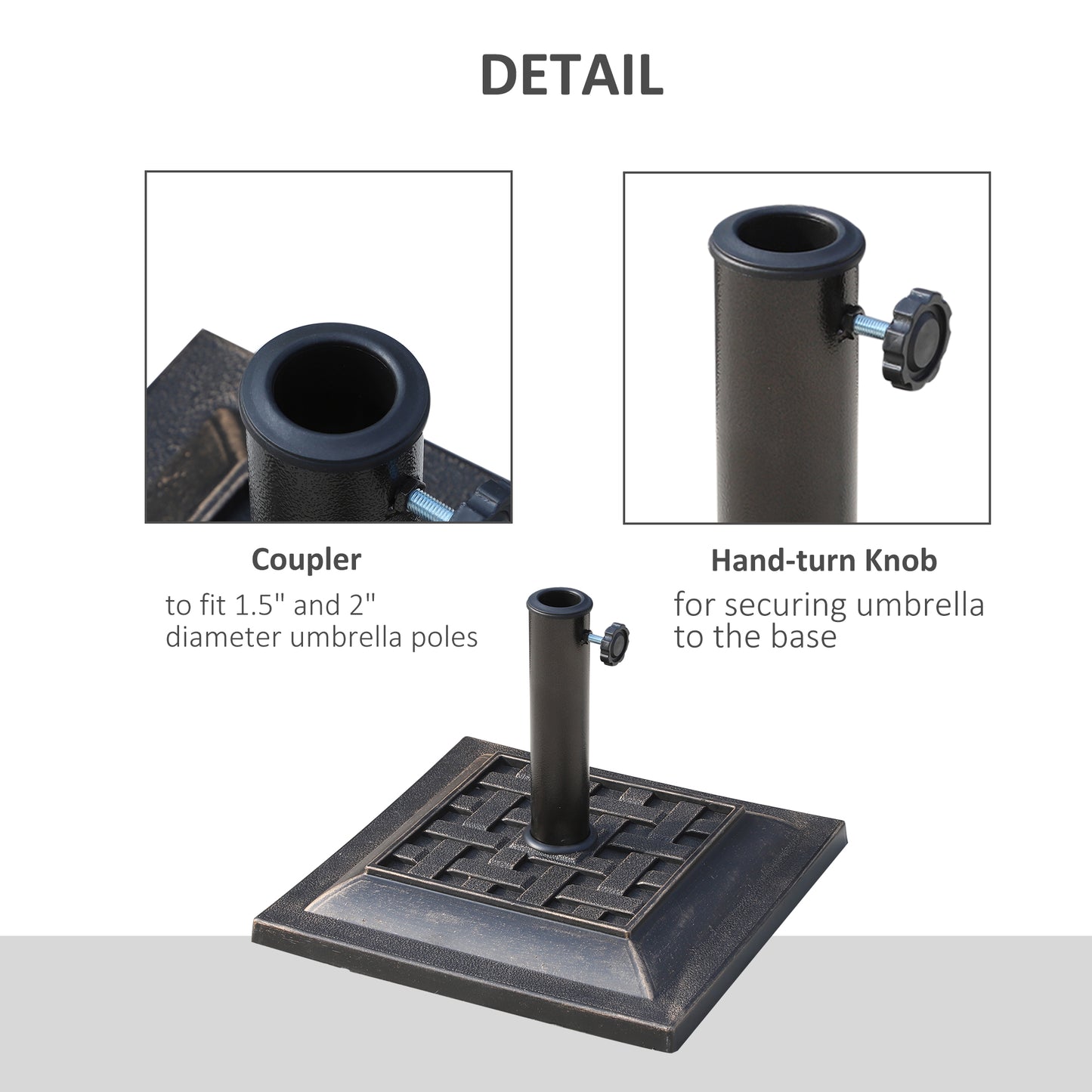 20 lbs Patio Umbrella Base Stand - Decorative Bronze Resin, Easy Setup