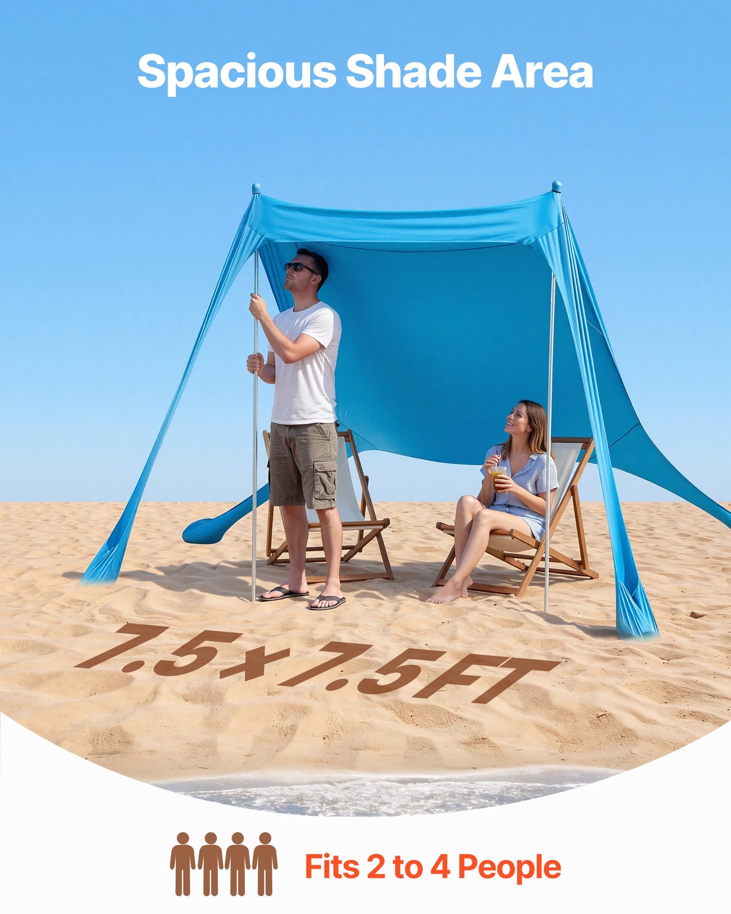 Portable Beach Tent Sun Shelter with UPF50+ Shade, Sandbags & Poles - Black
