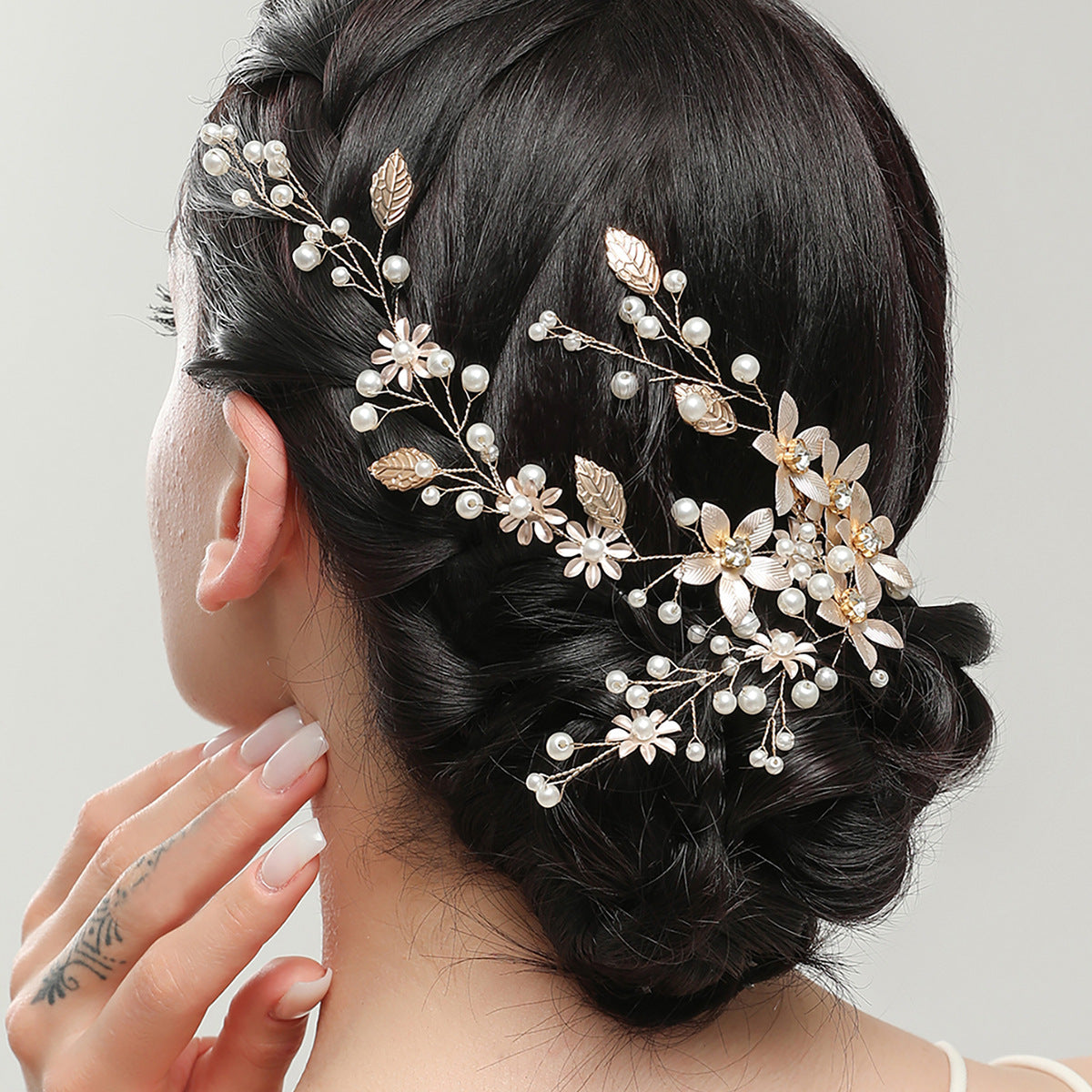 Golden Leaf Flower Hair Band - Wedding Bridal Accessory