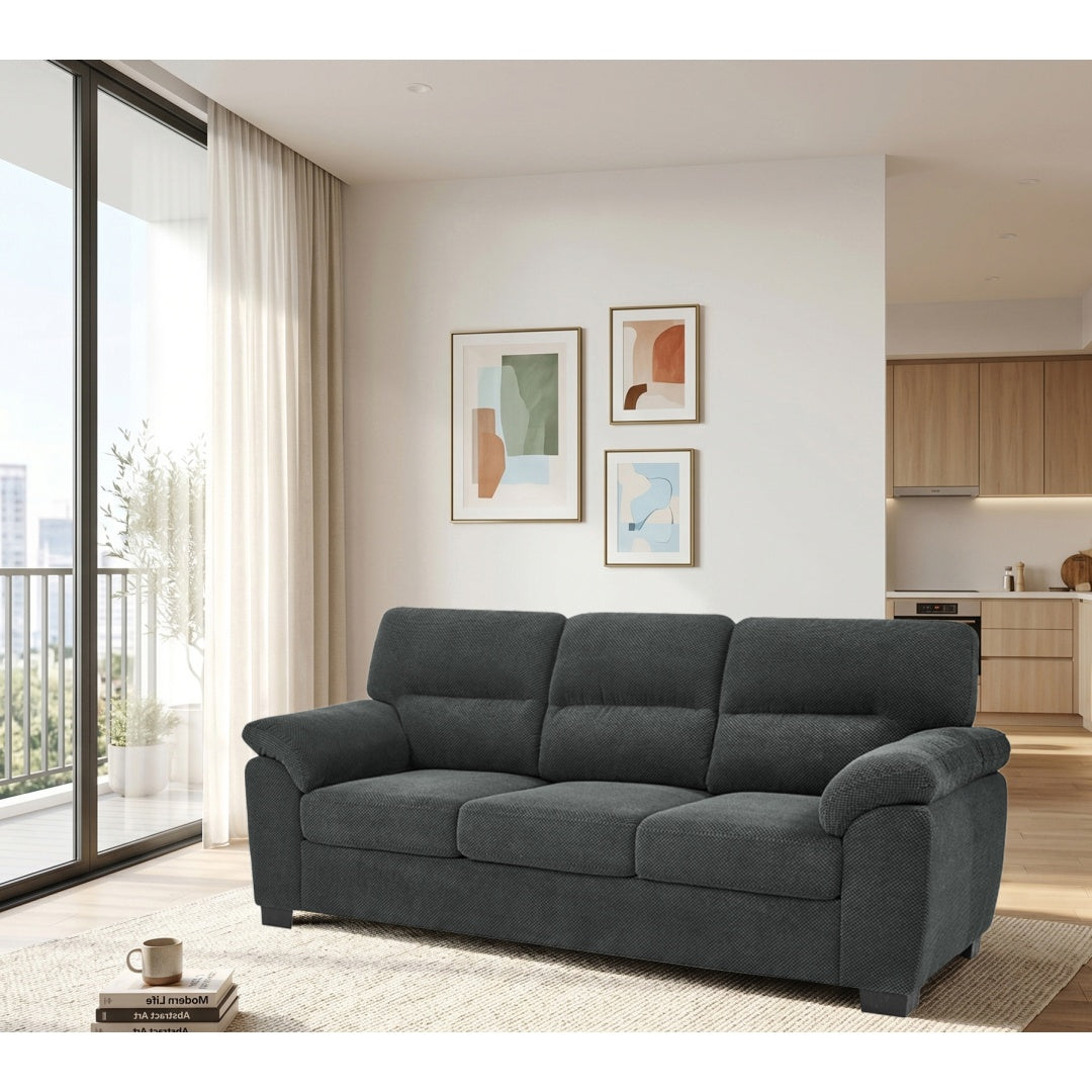 Modern Dark Gray 3-Seater Sofa - Comfortable Upholstered Couch