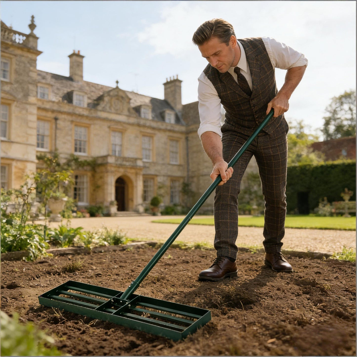 Heavy Duty Garden Leveling Rake - Green, 29.9" Wide Head