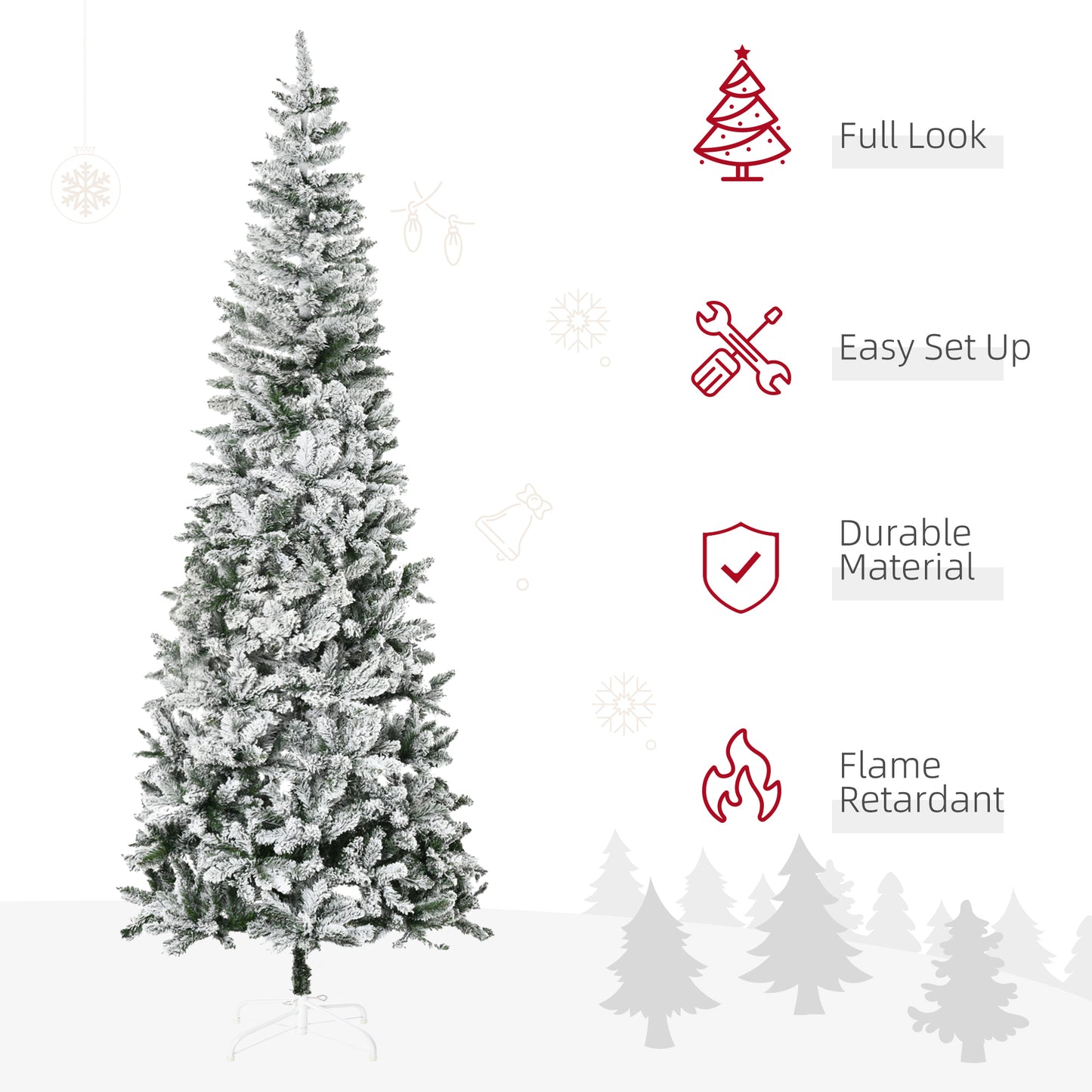9ft Snow-Flocked Slim Pine Artificial Christmas Tree - Green