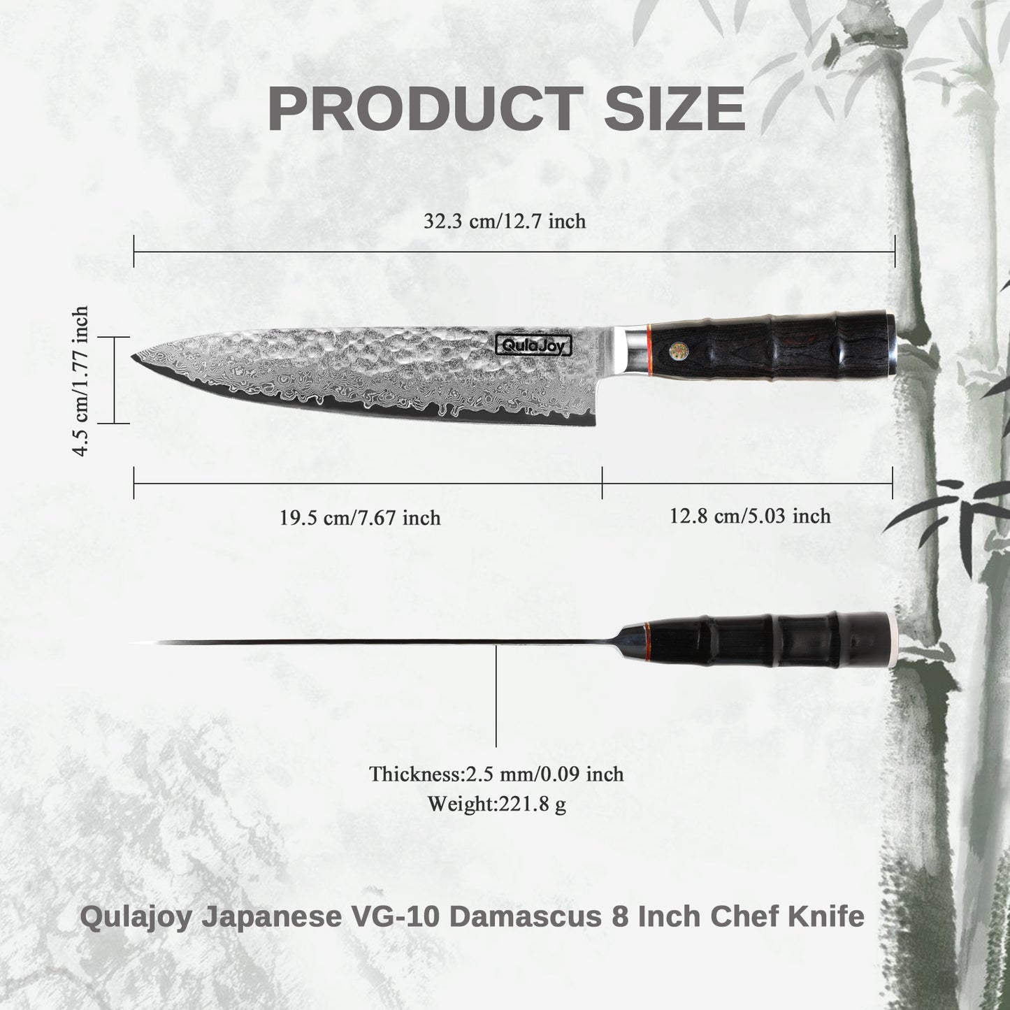 Japanese Chef Knife 8 Inch - Damascus VG-10 Steel, Hammered Blade