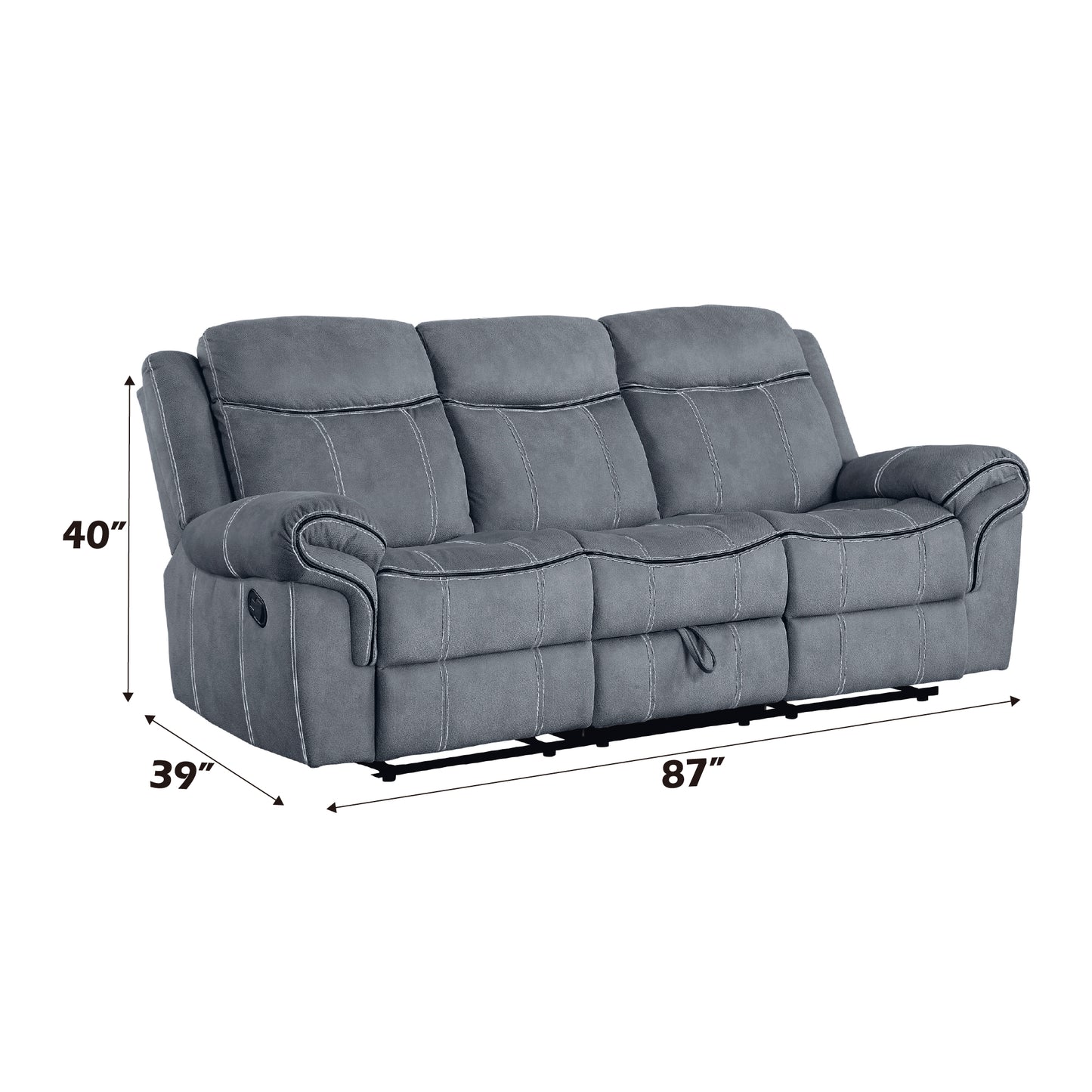 Gray Velvet Recliner Sofa with USB Port & Drop Down Table