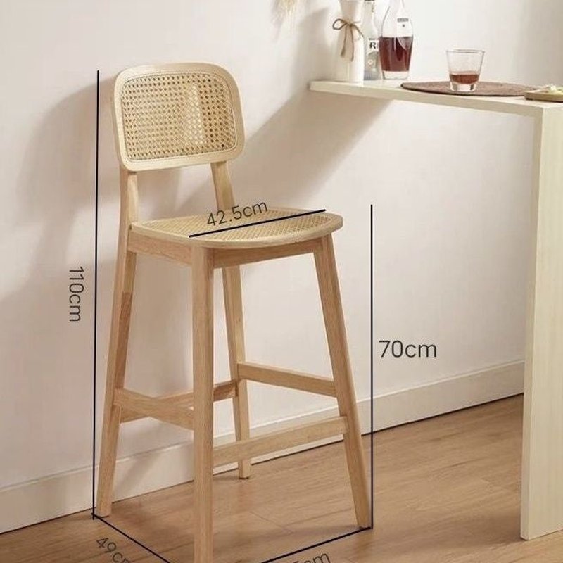 Simple Modern Oval Rattan-Woven Solid Wood Bar Stool for Kitchen or Bar