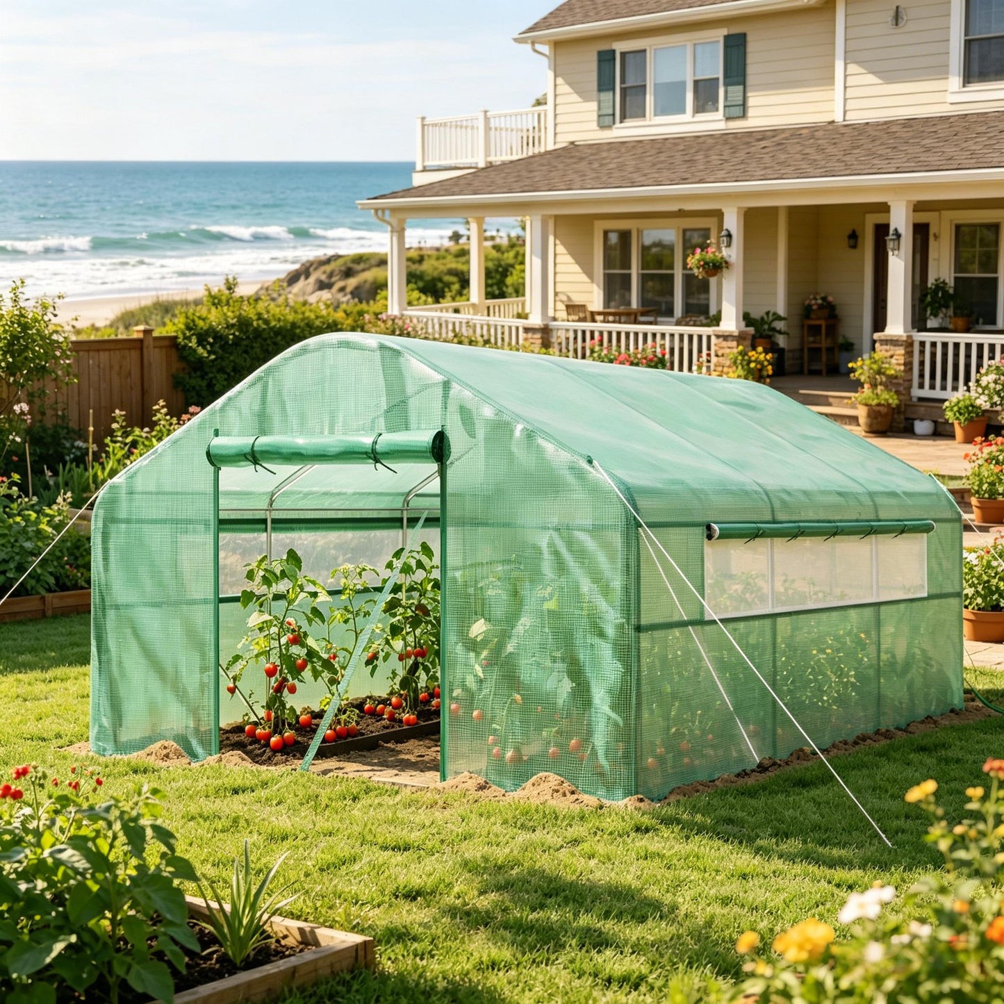 Outdoor Greenhouse with Large Windows - Spacious Tunnel Design