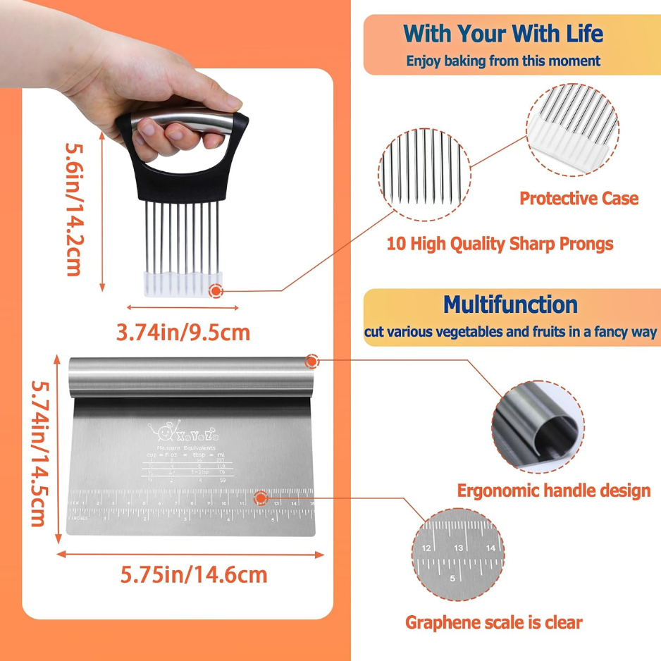 Multi-Purpose Stainless Steel Bench Scraper & Onion Holder Set
