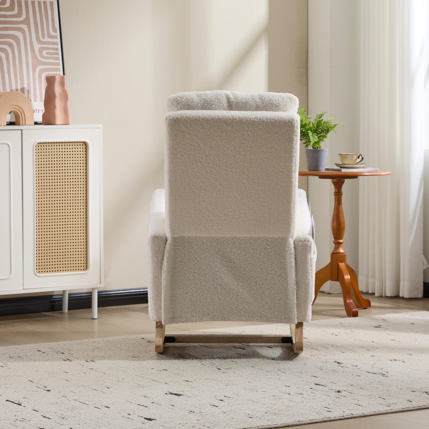 Upholstered Rocking Chair with Solid Wood Legs - White