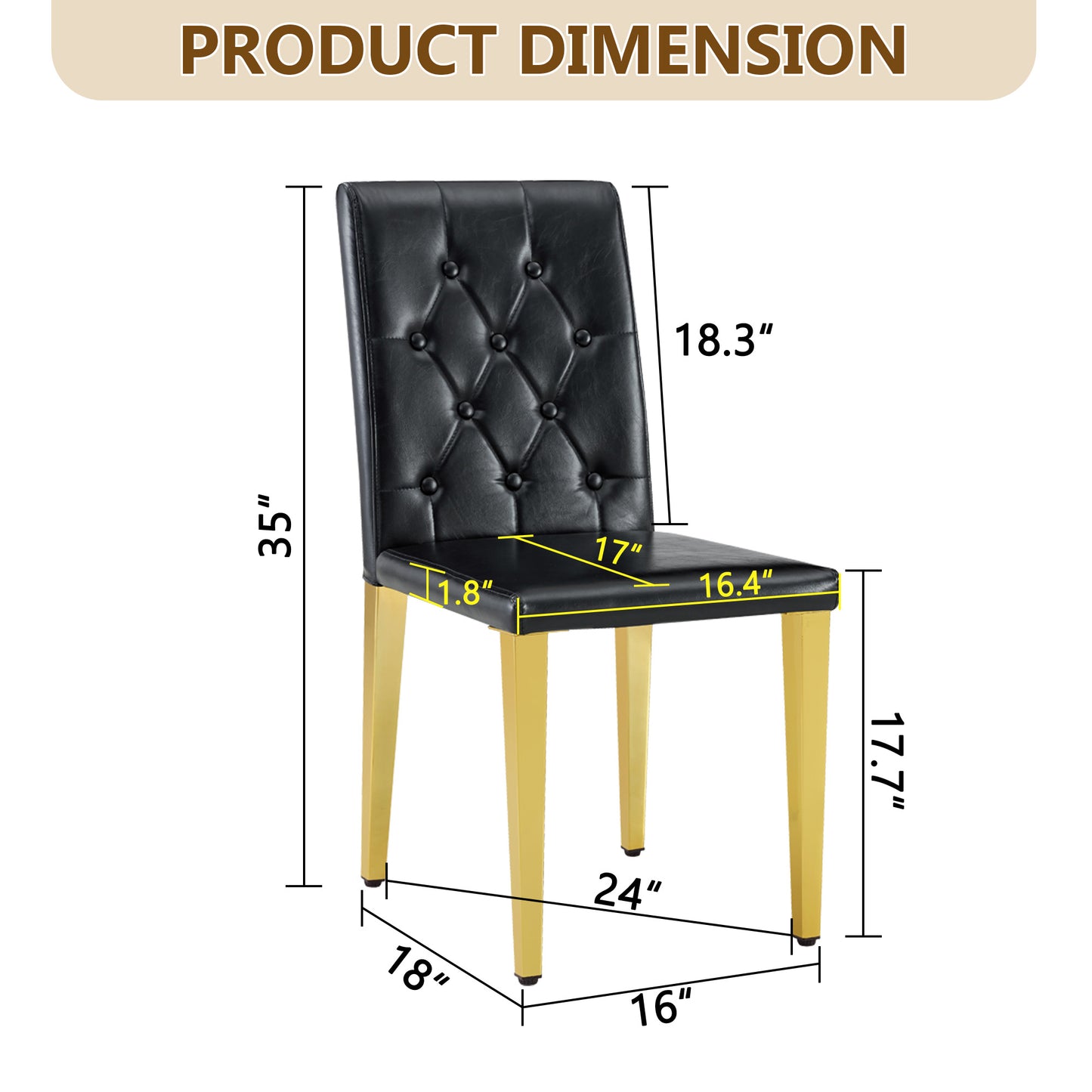 2-pack Black PU Dining Chairs,Ergonomic Buckle Backrest, 35 Inches