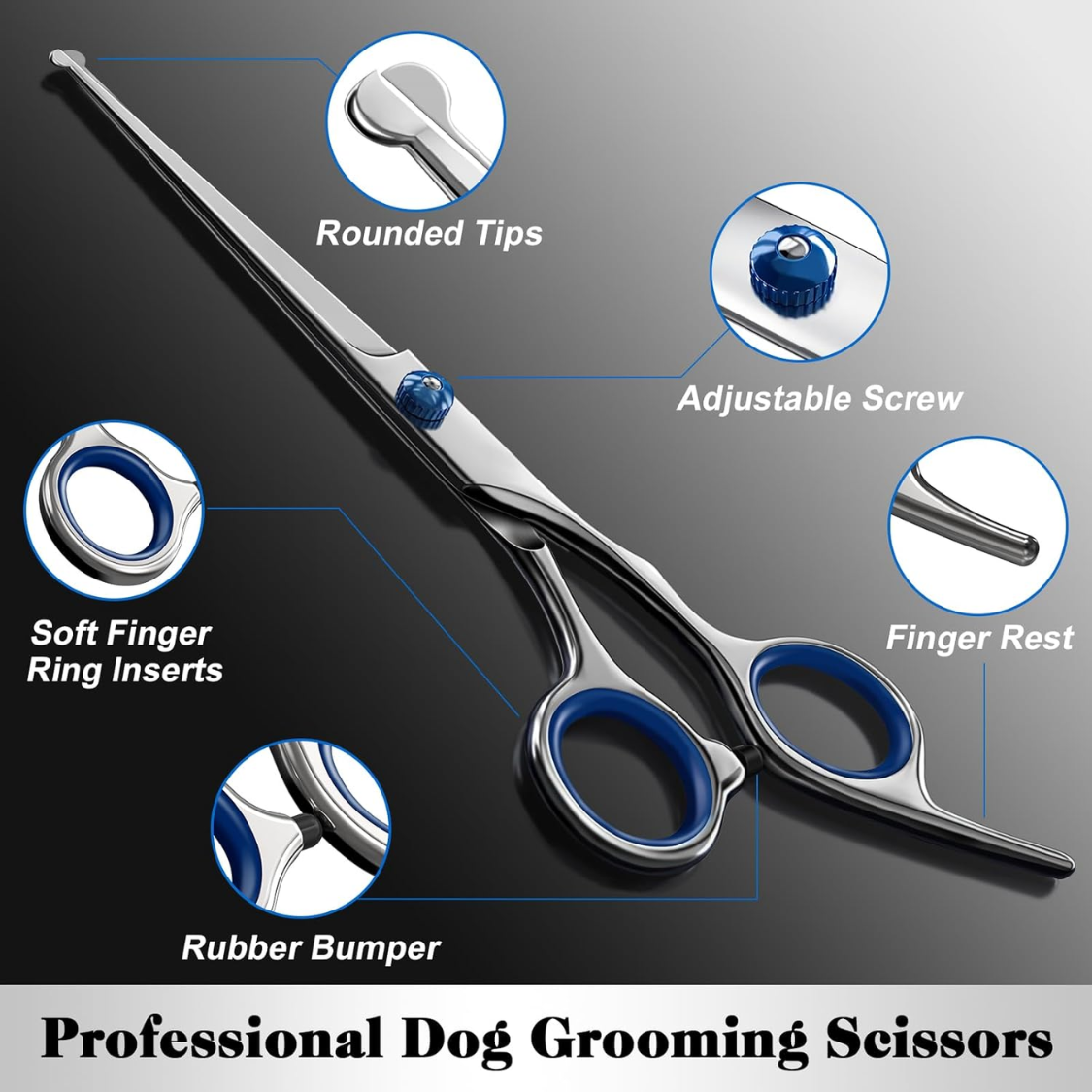 Professional 4-in-1 Pet Grooming Scissors Kit with Safety Round Tips for Dogs & Cats