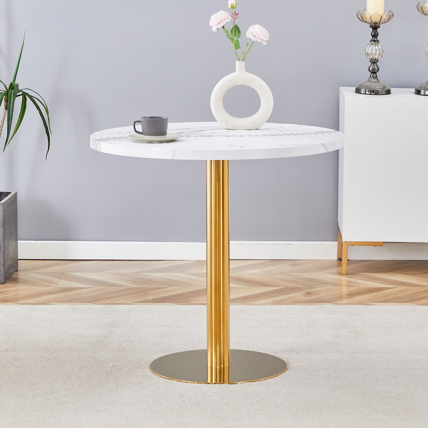 31.5 Inch Elegant White Marble Pattern Round Dining Table - Suction