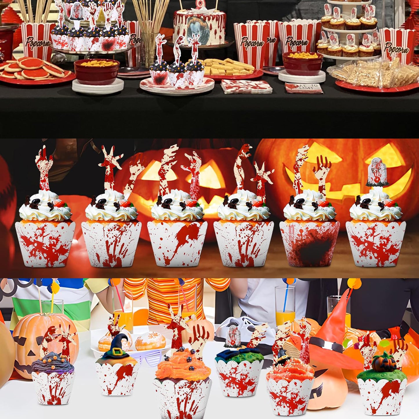 Halloween Cupcake Toppers - 48 Pcs Paper Picks & Borders