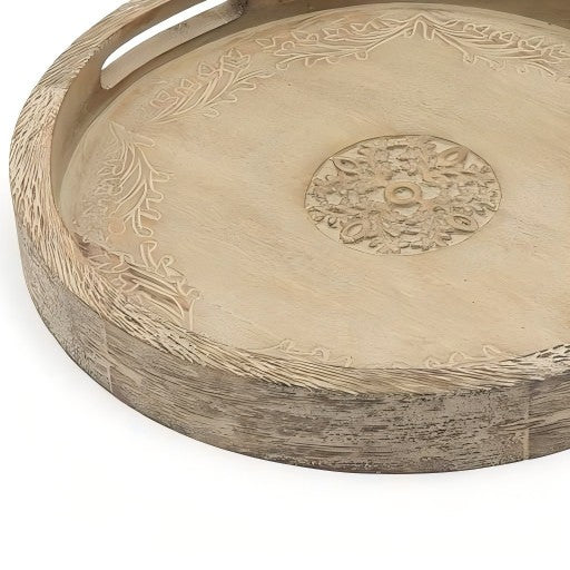 Round Mango Wood Serving Tray - 18 Rustic Brown Design For Stylish