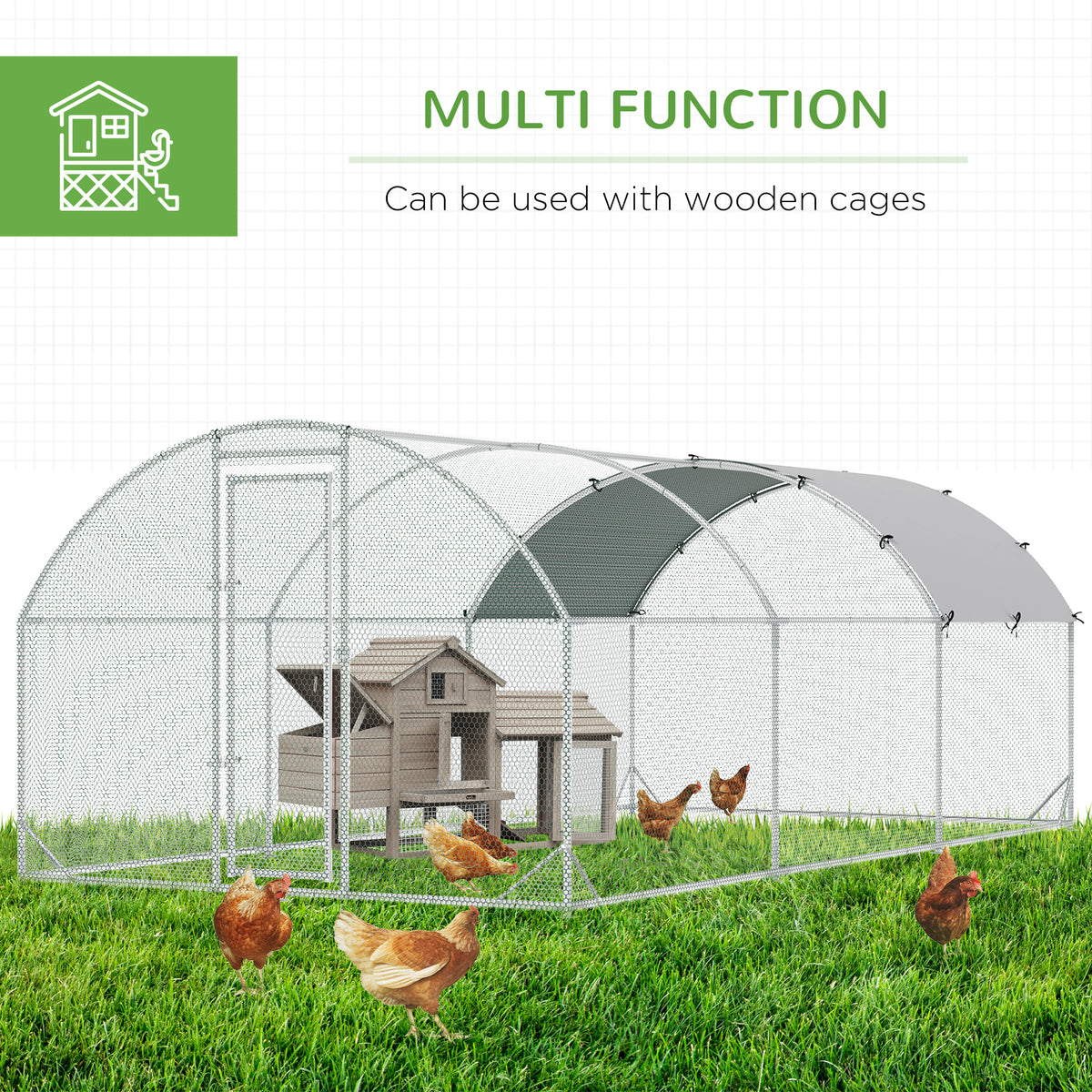Large Metal Chicken Coop with Waterproof Cover - Walk-In Yard Pen, 1950x400x190mm, Silver