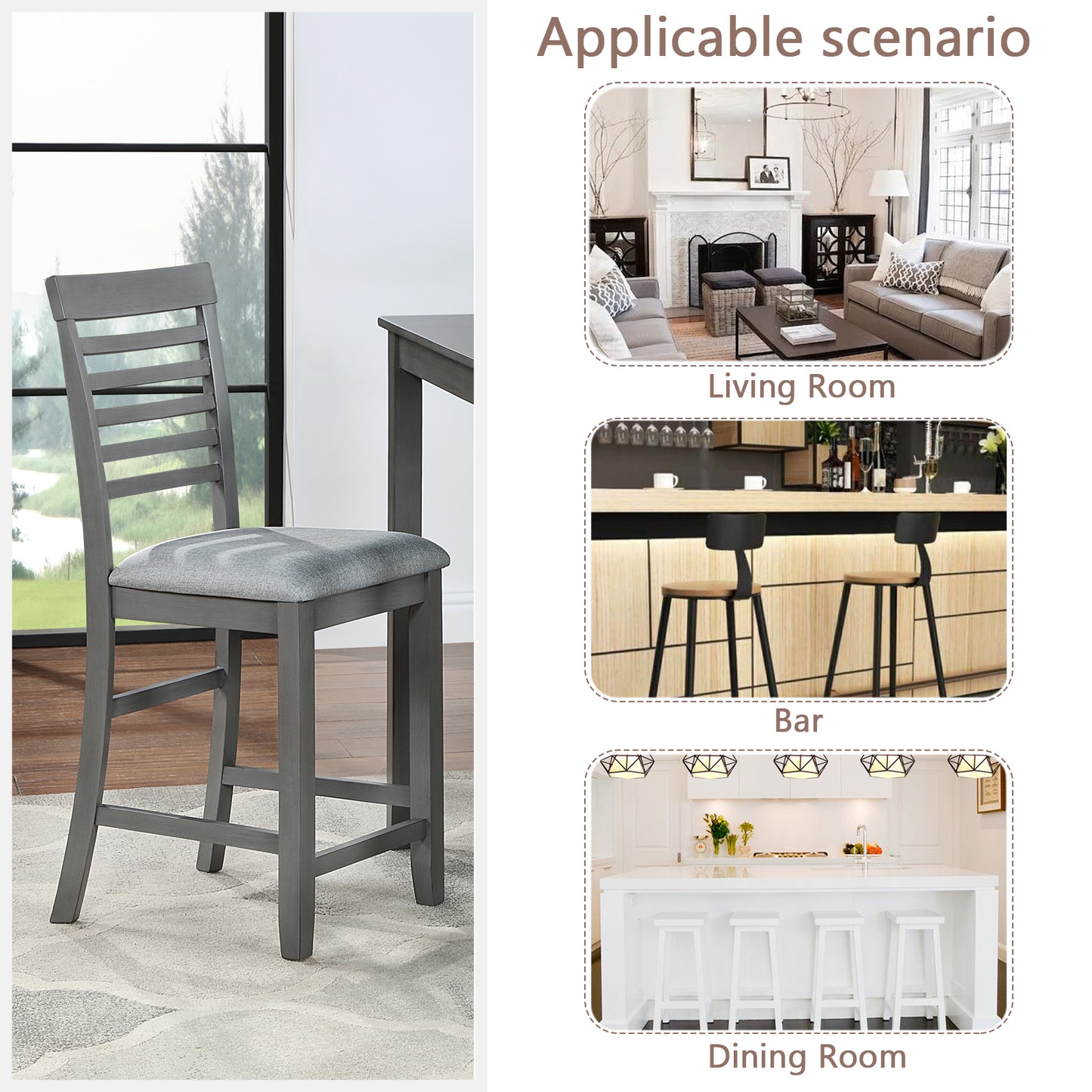 Gray Wooden Counter Height Dining Chairs Set of 4