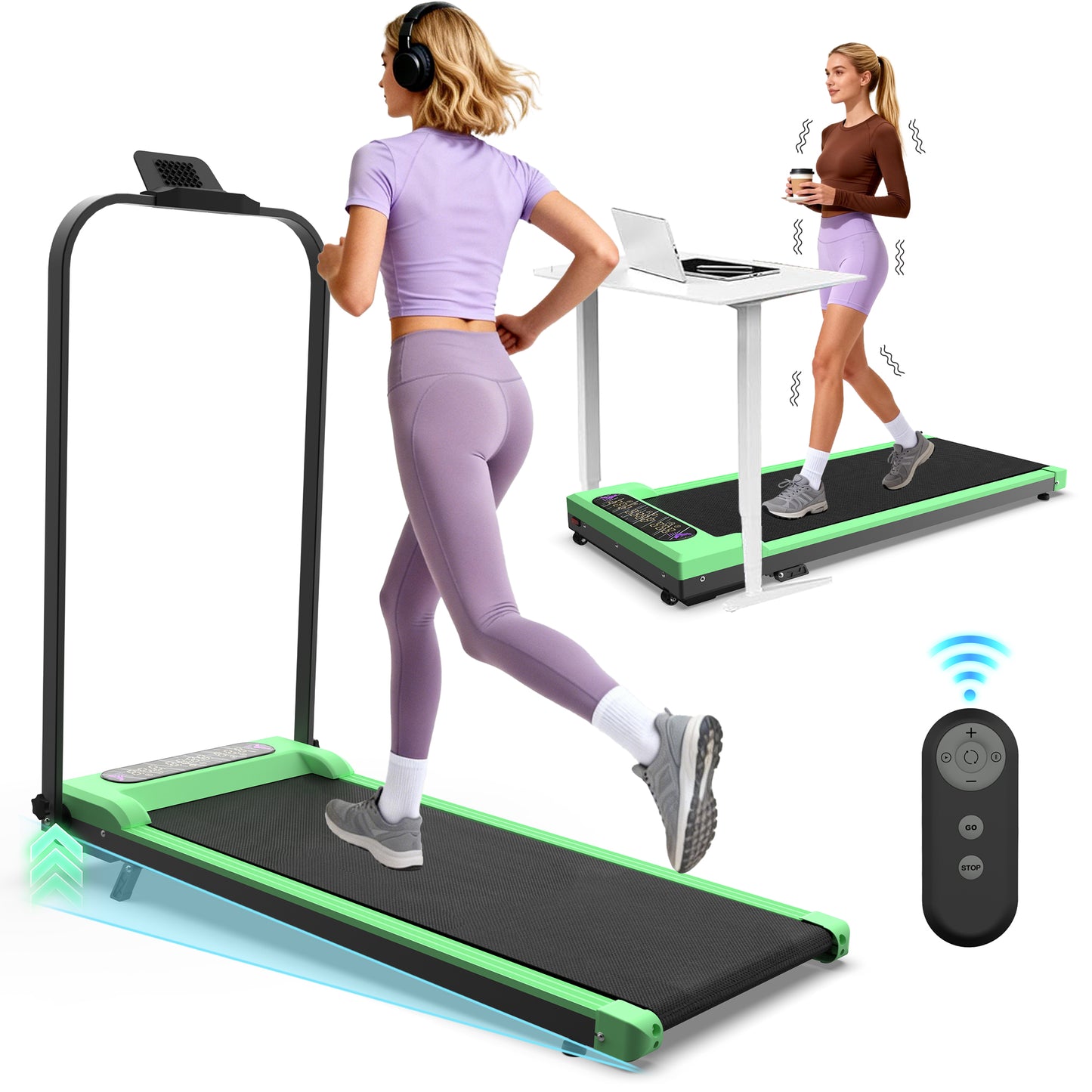 Portable Foldable Treadmill with Incline & Remote Control - Green