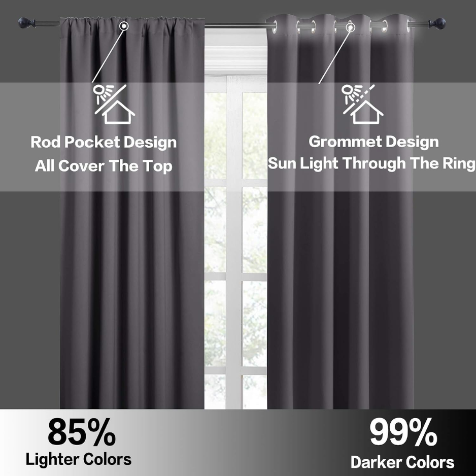 Short Grey Blackout Curtains - Thermal Insulated Privacy Drapes, 2 Panels W42 X L36