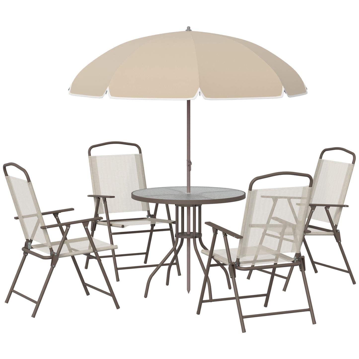 6-Piece Patio Dining Set for 4 with Umbrella - Beige