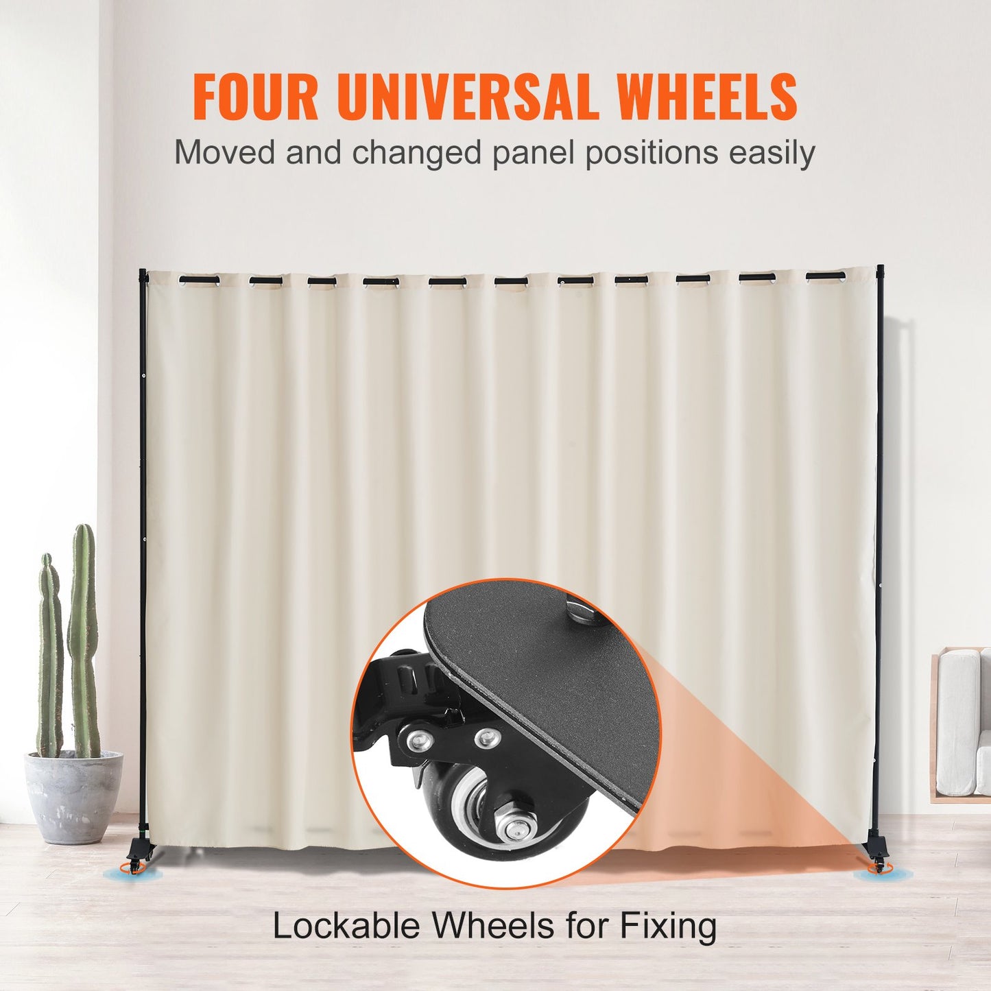 Portable Room Divider with Wheels - 96 x 120 Inch, Beige