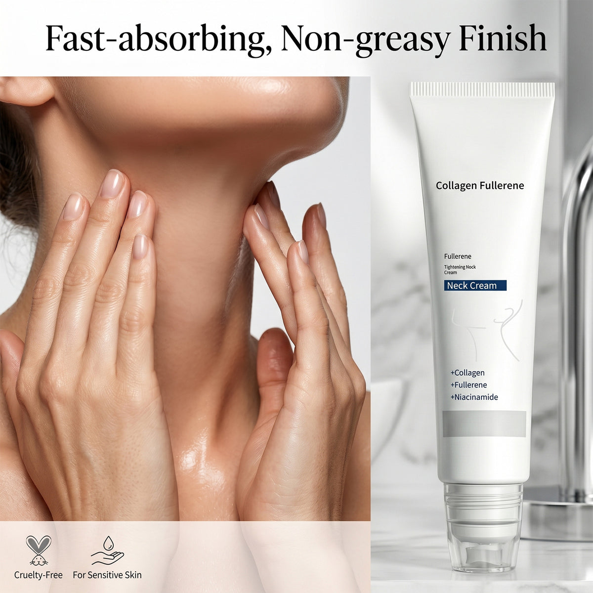 Collagen Neck Cream with Roller Massager, Anti-Aging Firming
