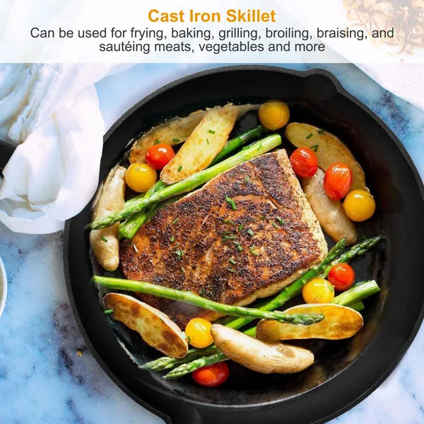 Pre-Seasoned Cast Iron Skillet Set - 3 Piece Non-Stick Cookware