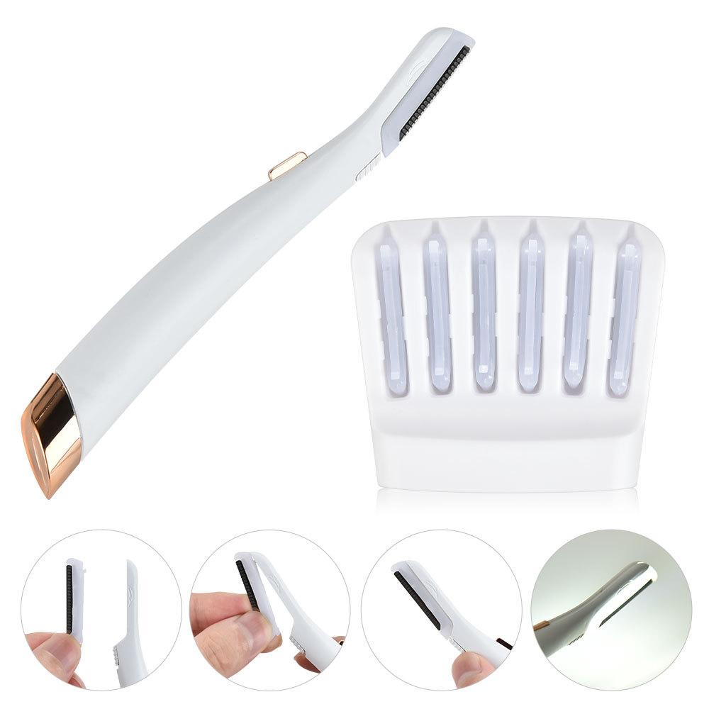 2-in-1 Electric Facial Hair Remover and Eyebrow Trimmer with LED Light - White