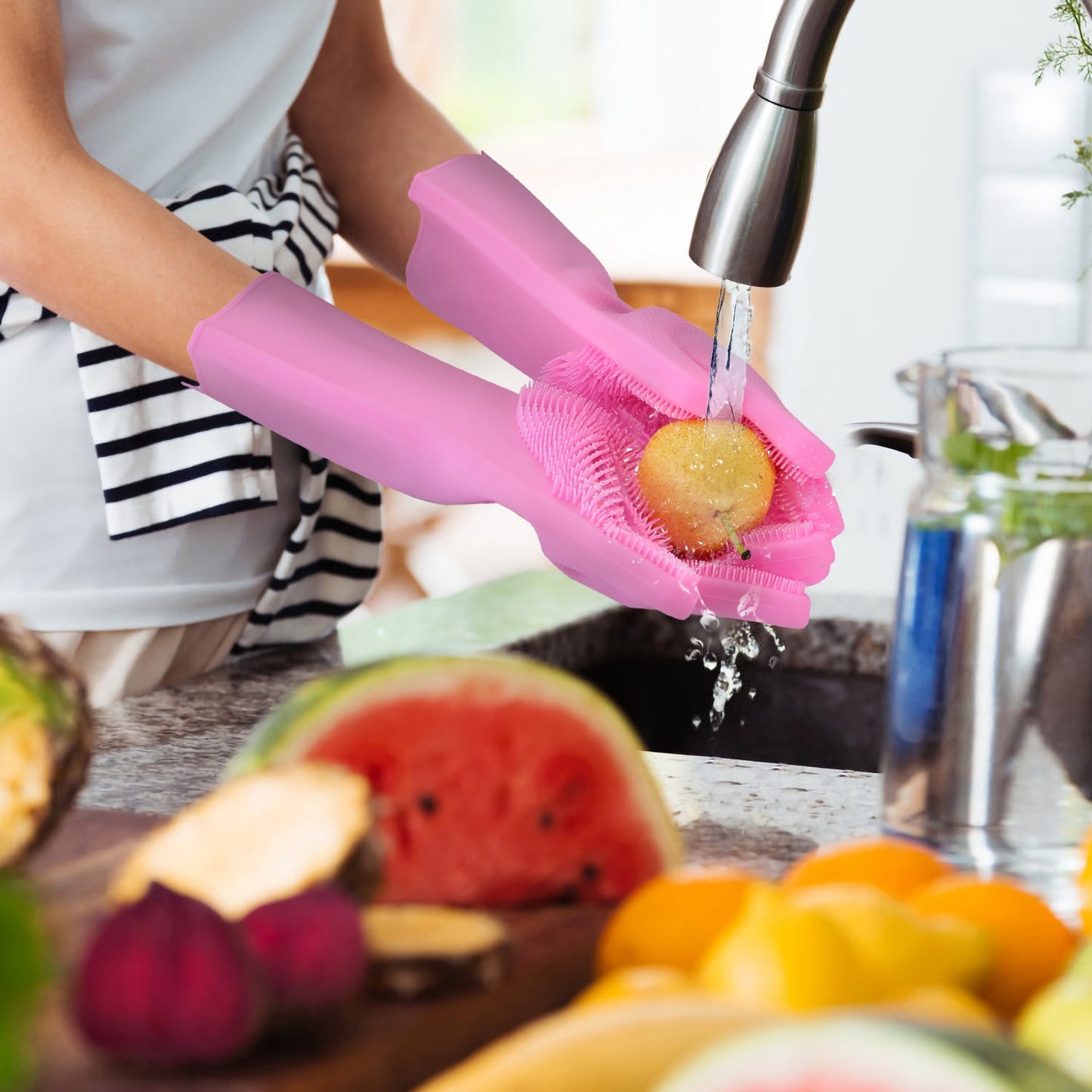 Silicone Dishwashing Gloves with Cleaning Sponge - Multi-Purpose
