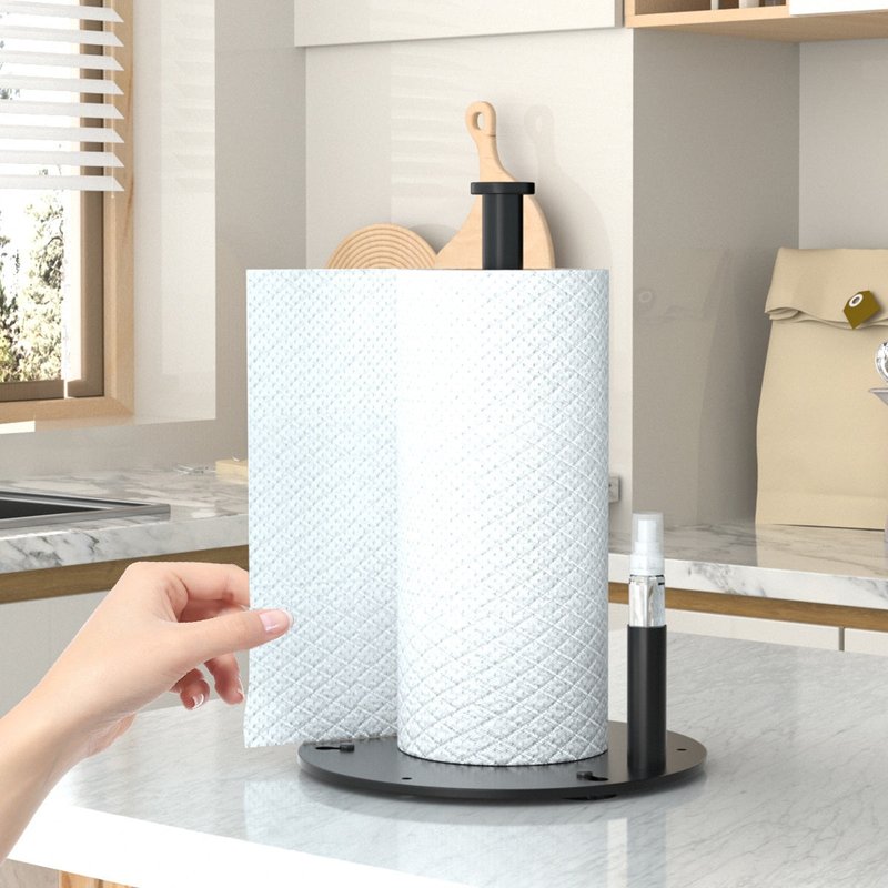 Kitchen Countertop Tissue Holder with Spray Bottle - Black