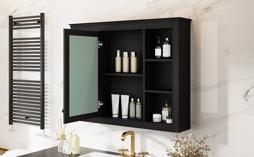 35'' x 28'' Wall Mounted Medicine Cabinet with Mirror - Black