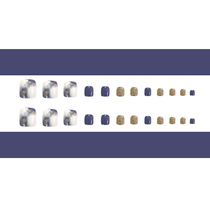 White Blue Blooming Gold Foil Nail Stickers for Manicure - 24 Pcs