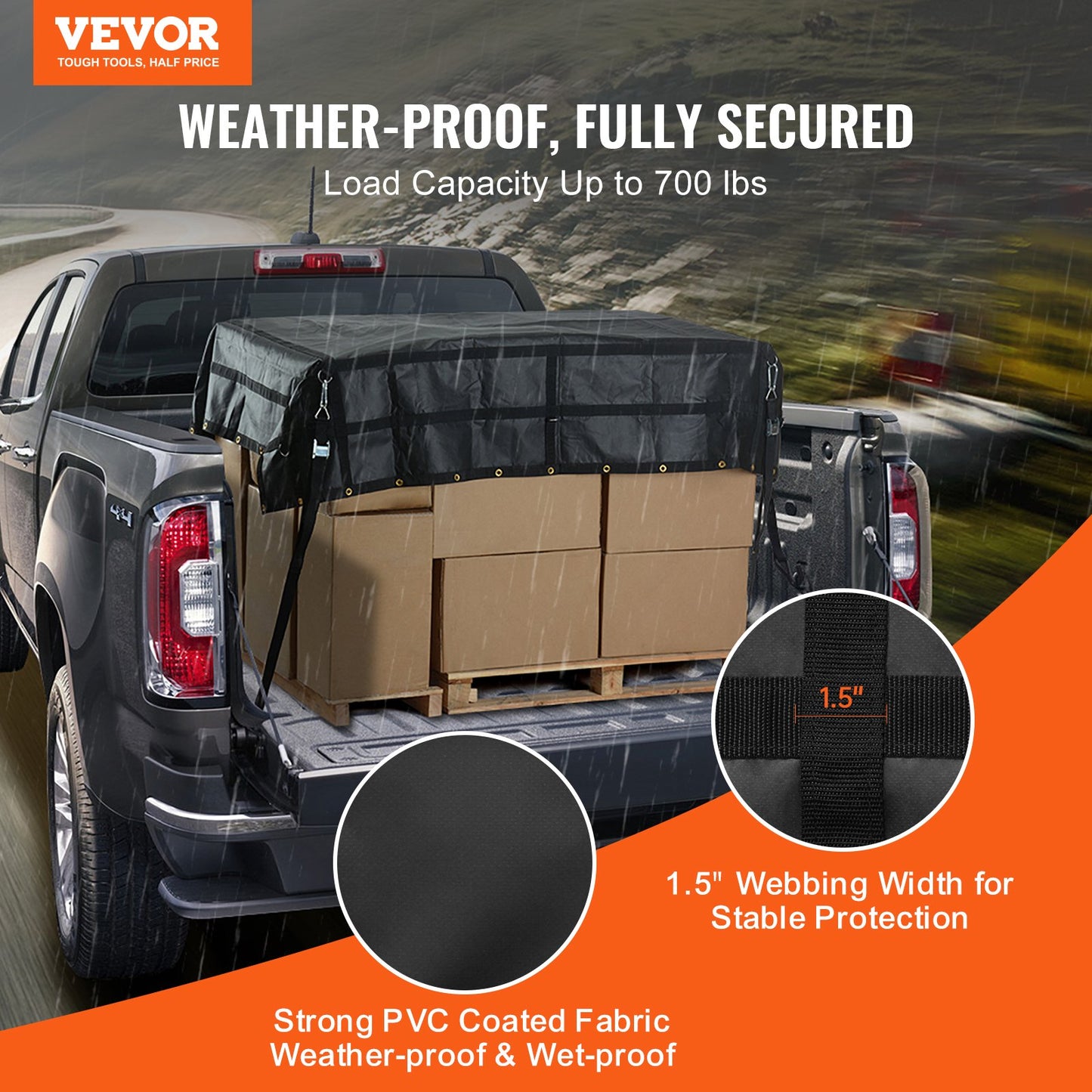 Heavy Duty Cargo Net 96x81 Inches with Adjustable Buckles & S-Hooks - Weatherproof Load-Bearing to 700 lbs