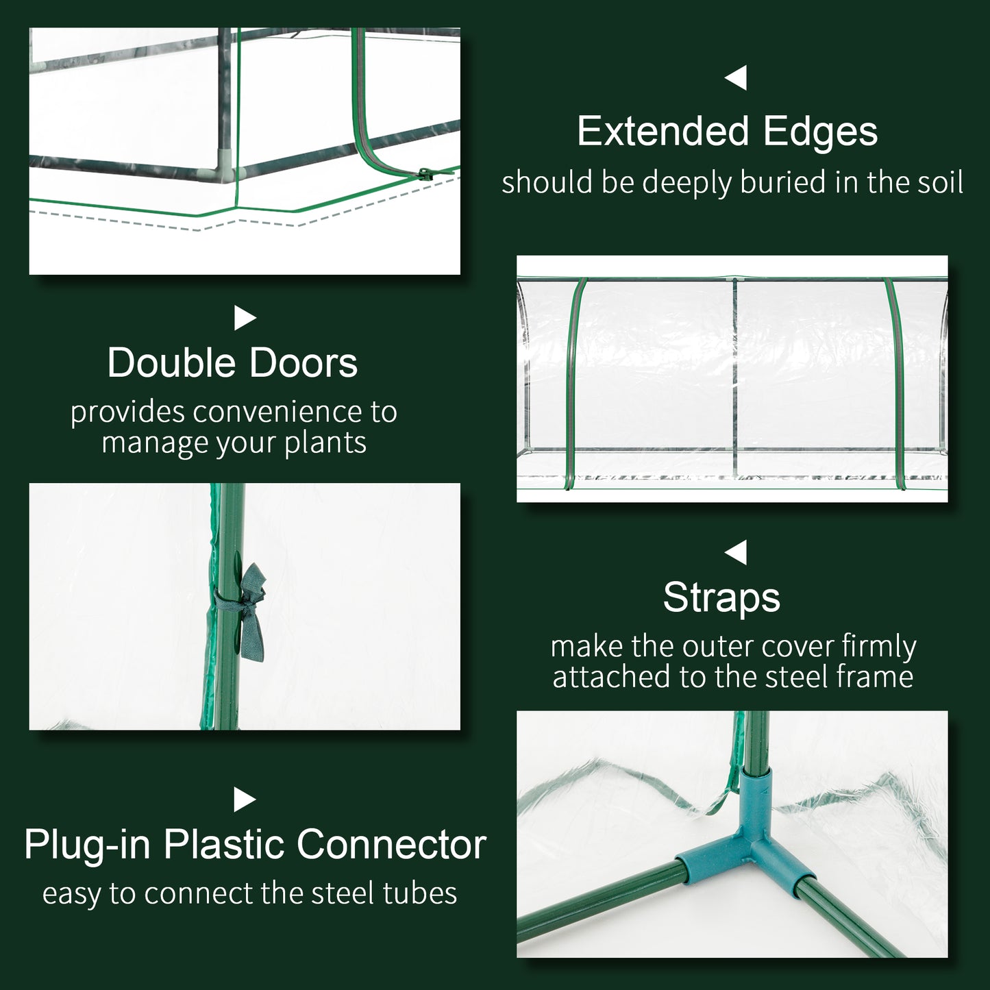 Portable Tunnel Greenhouse for Outdoor Garden - Dark Green