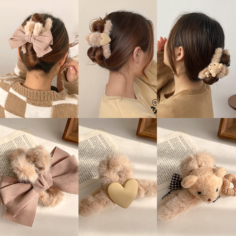 Plush Female Bowknot Shark Hair Clip - Big Head Accessory