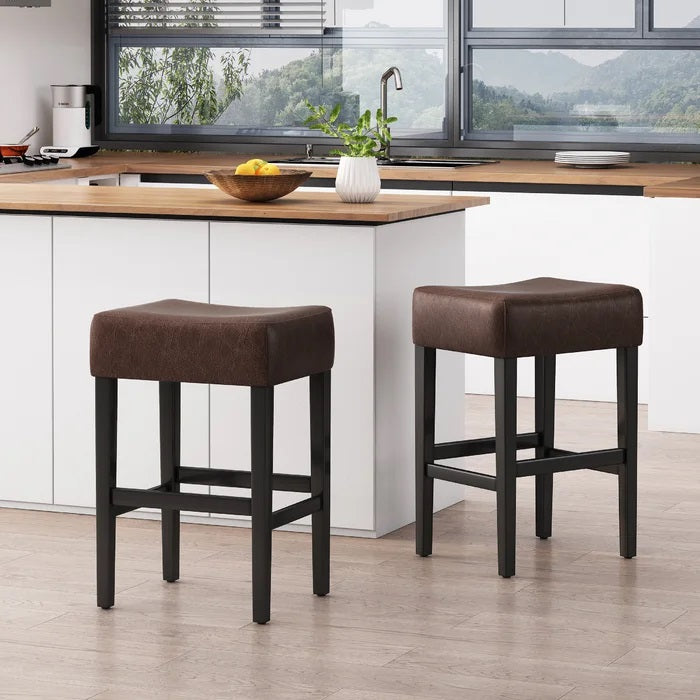 Set Of 2, 26.75 Backless Faux Leather Counter Height Barstool