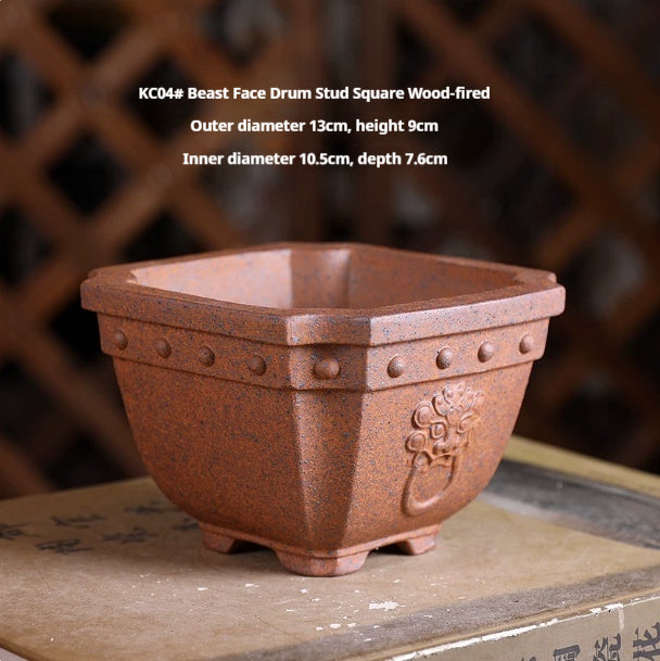 Small Purple Clay Flower Pot - Wood-Fired Indoor Plant Container for Desk or Study