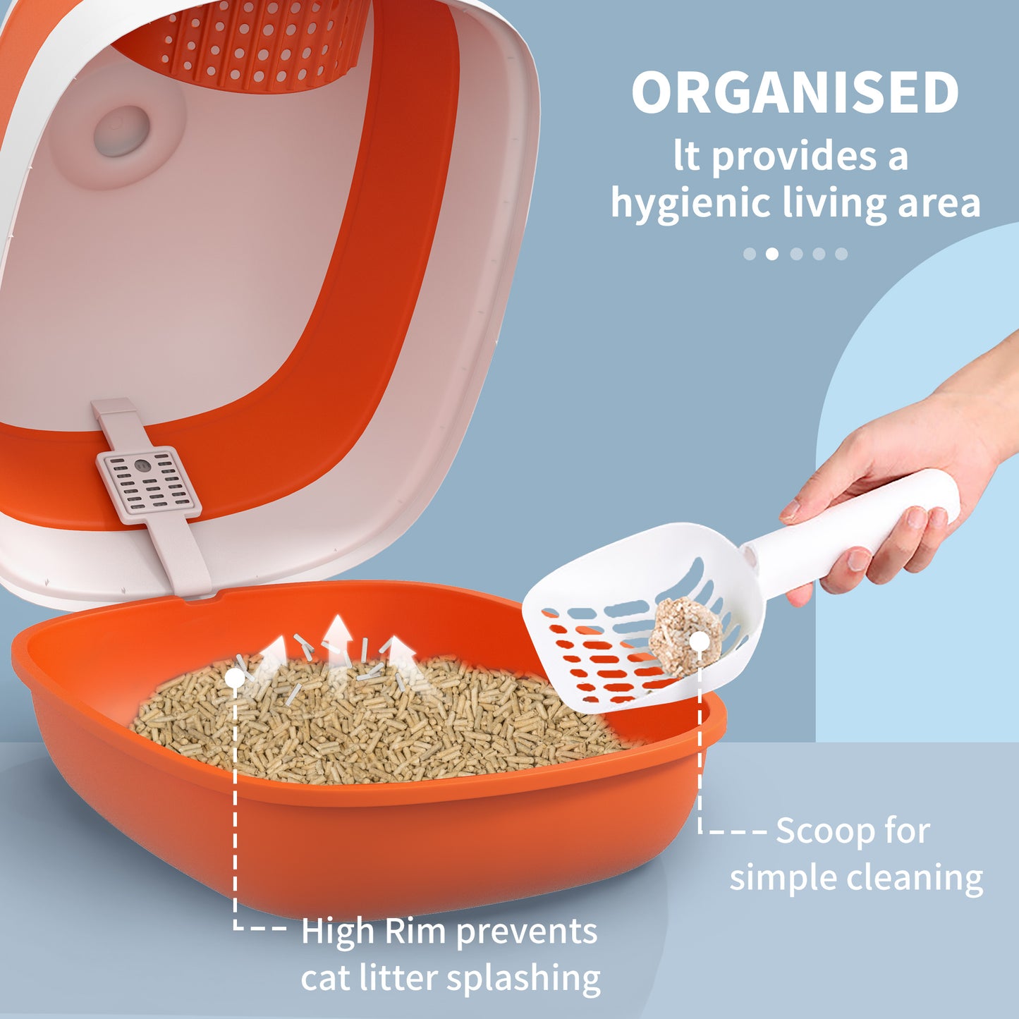 Cat Litter Box with Lid and Door - Enclosed Privacy, Odor Control, Orange