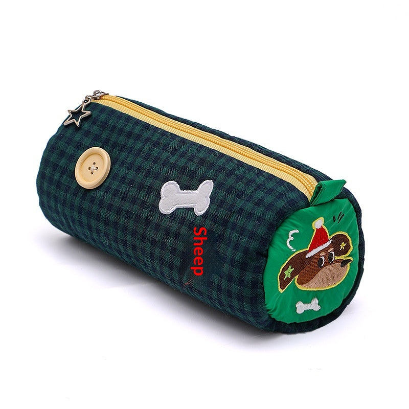 Color-Block Patchwork Pencil Case with Canvas Material and Unisex Korean Style
