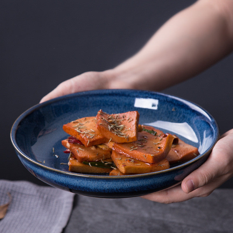 Japanese Kiln-Glazed Star Blue Ceramic Plate - Hand-Painted Dinnerware