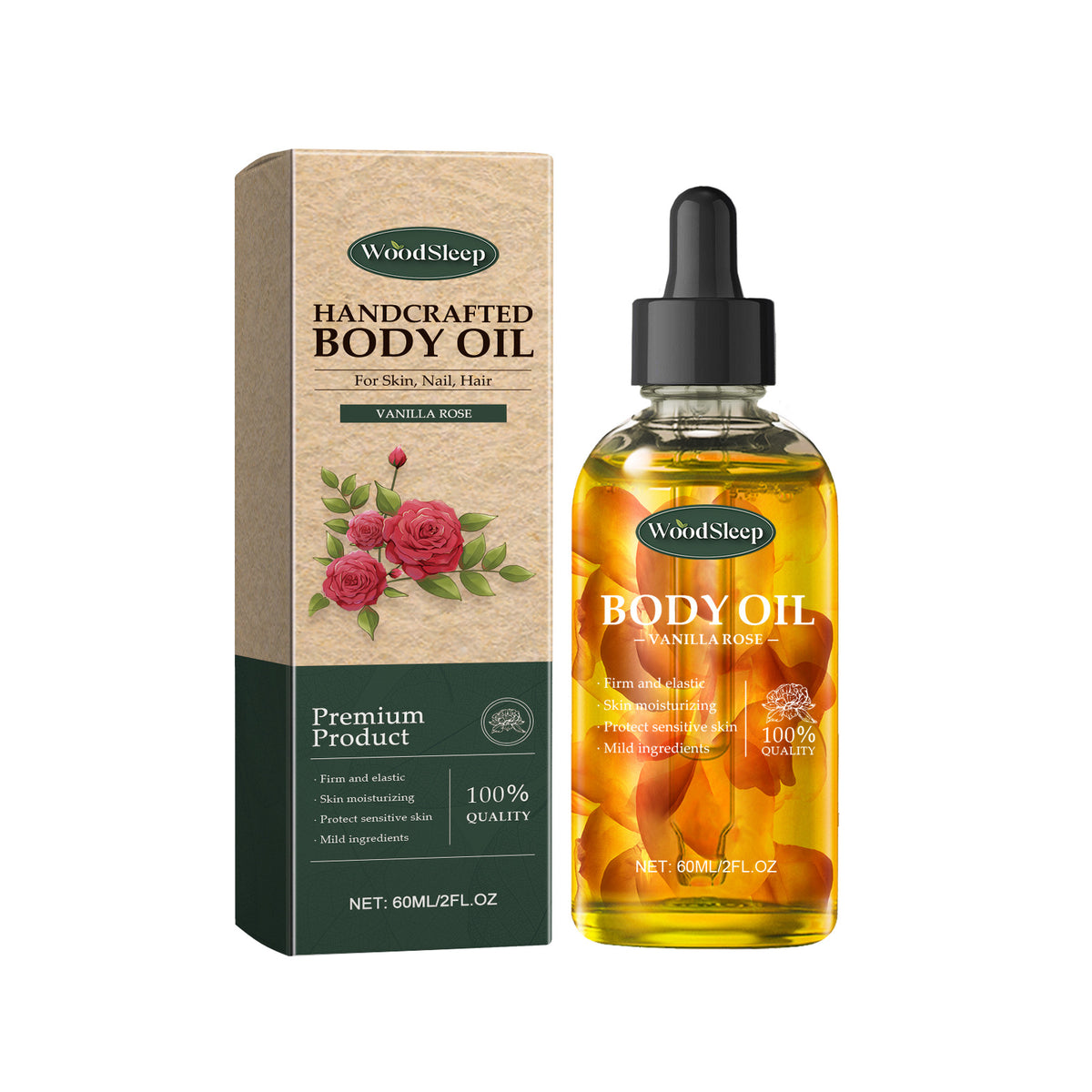 Vanilla Rose Body Oil - 60ml Moisturizing Nourishing Skin Care