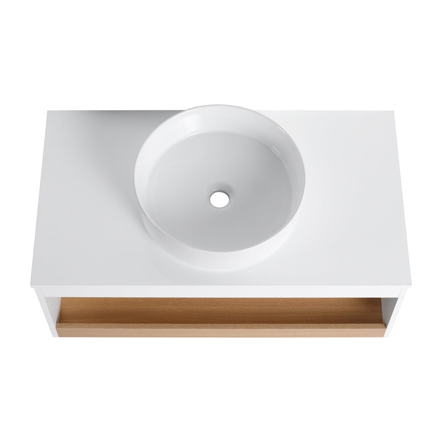 36" Floating Bathroom Vanity with White Round Vessel Sink