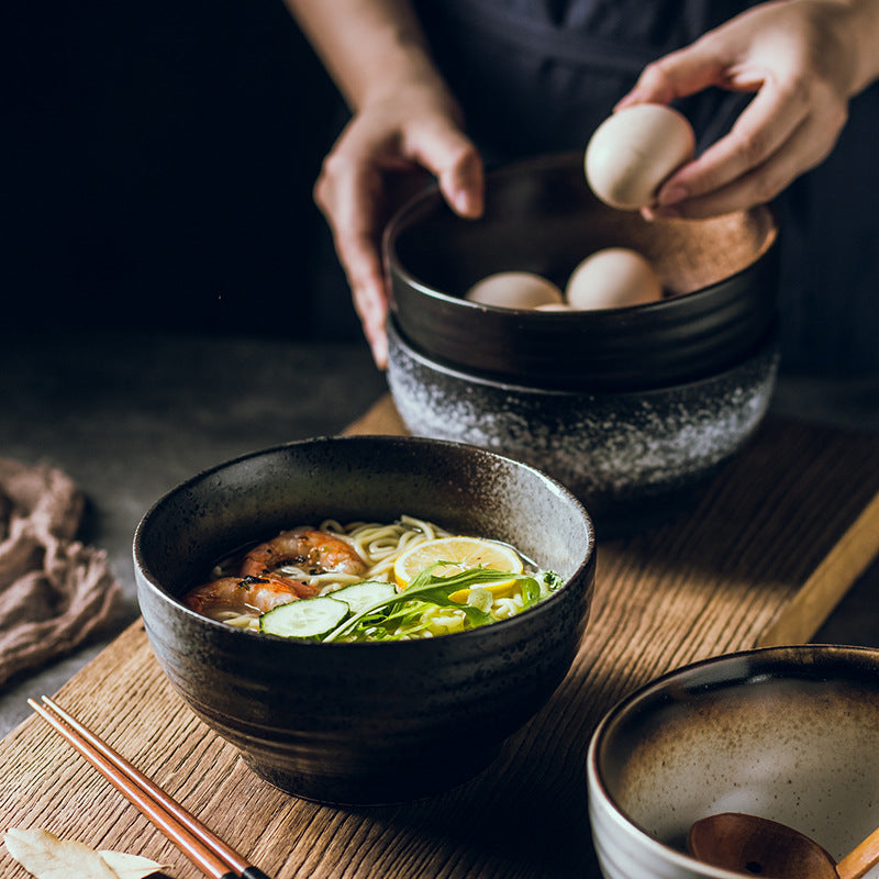 High Foot Ceramic Noodle Bowl Set - Creative 7-Inch Tableware with Color Variations