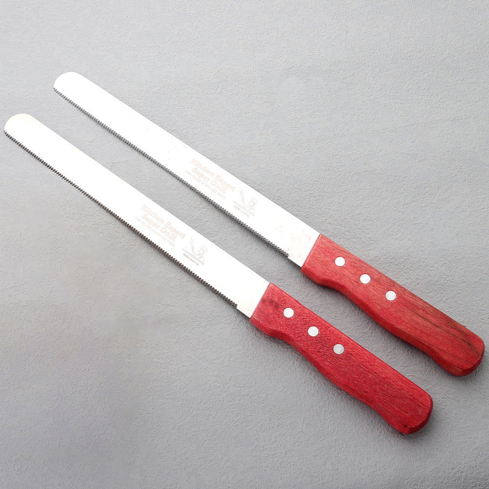 10-Inch Stainless Steel Bread Knife with Wooden Handle – Fine Teeth, Coarse Texture