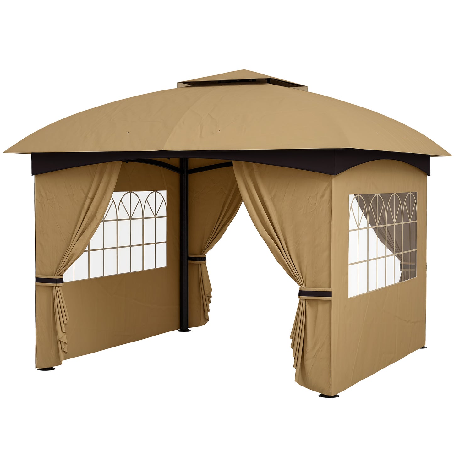 Outdoor Gazebo with Curtains & Church Windows - Beige