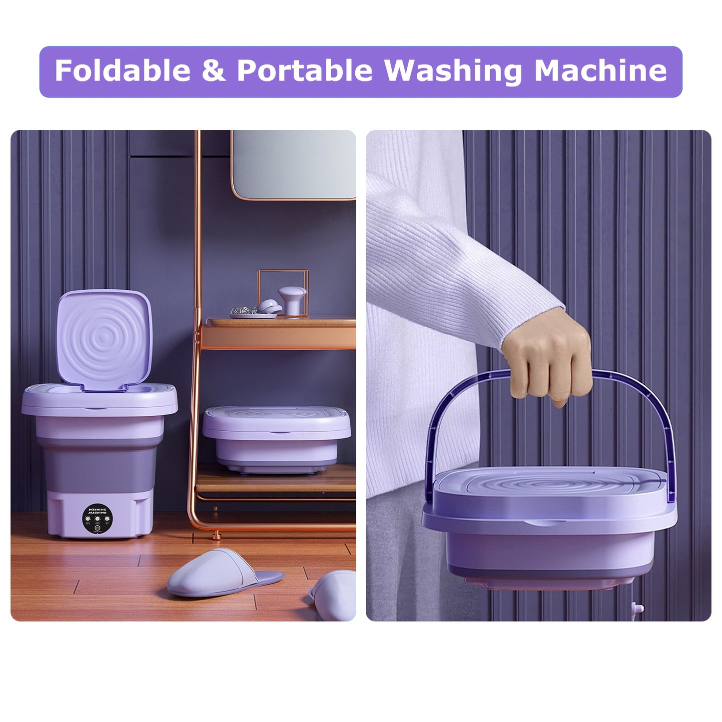 Portable Foldable Washing Machine with 3 Modes and Large 8L Capacity for Travel and Small Spaces