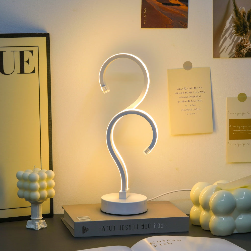 White Desktop Lamp with USB Power, 3 Color Modes, Minimalist Design for Bedroom