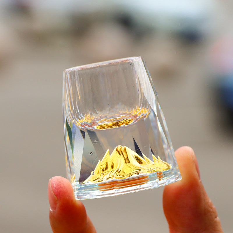 Gold Foil Crystal Liquor Cup - Octagonal Iceberg & Jinshan Styles