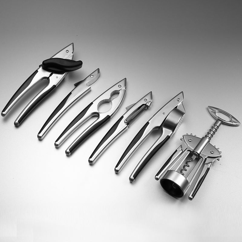 7-Piece Kitchen Utensil Set with Bottle Opener Garlic Press and Walnut Pliers