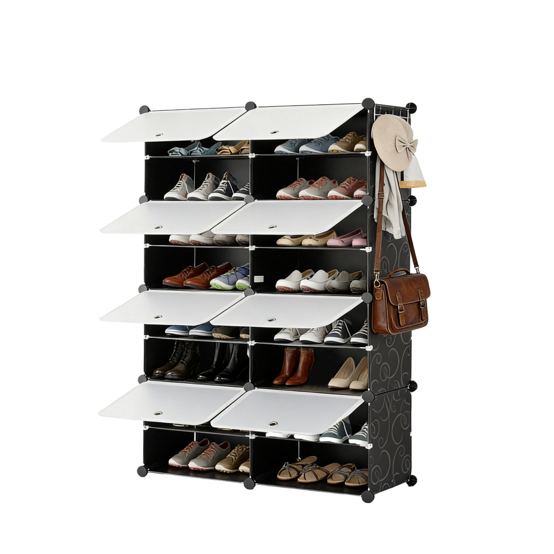8-Layer Shoe Storage Cabinet with Dust-Proof Door - Black